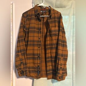 Duluth Trading Co Flannel Shirt Jacket Mens Medium Brown Black Plaid Alaskan